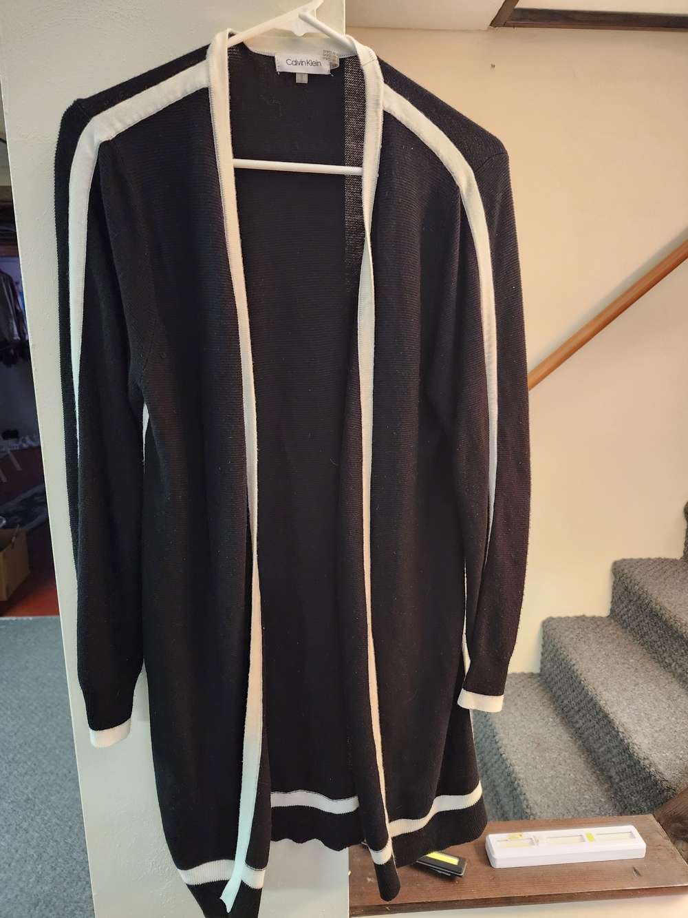 Calvin Klein Black Cardigan with White Contrast Trim